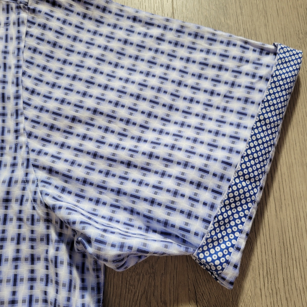 Bugatchi Uomo White And Blue Patterned Button Dow… - image 8